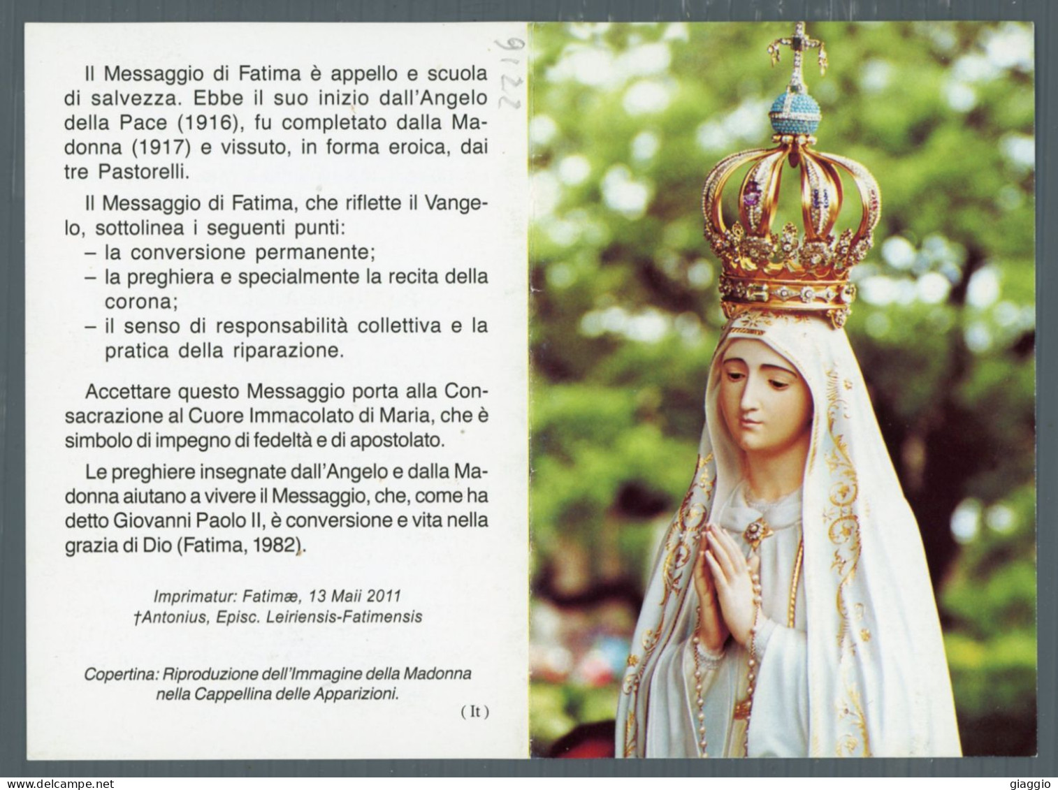 °°° Santino N. 9122 - Madonna Di Fatima °°° - Religión & Esoterismo