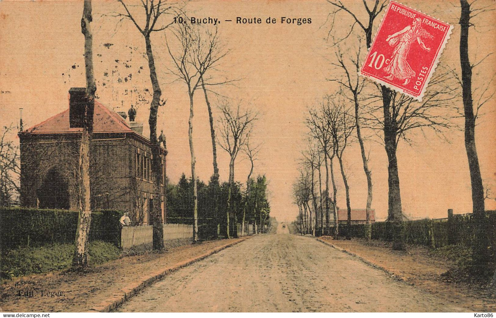 Buchy * La Route Des Forges * Cpa Toilée Colorisée - Buchy