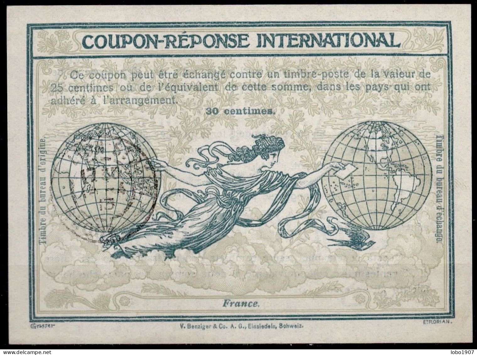 FRANCE  Ro3  30c.  International Reply Coupon Reponse Antwortschein IRC IAS Cupon Respuesta O LYON ST. JEAN RHONE 14.04. - Cupón-respuesta