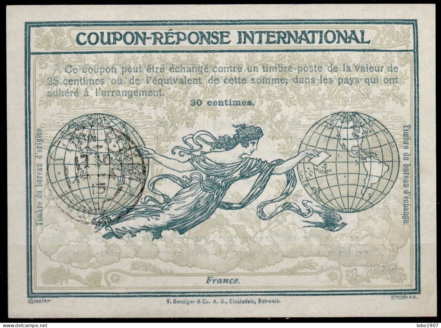 FRANCE  Ro3  30c.  International Reply Coupon Reponse Antwortschein IRC IAS Cupon Respuesta O LYON ST. JEAN RHONE 14.04. - Reply Coupons