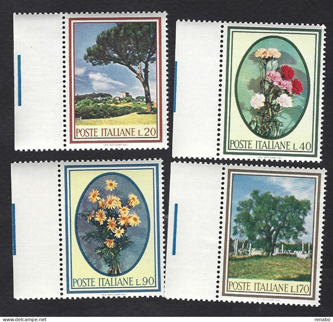 Italia 1966; Flora 1° Serie: Pino, Garofani, Margherite, Olivo. Serie Completa Di Bordo. - 1961-70: Ungebraucht