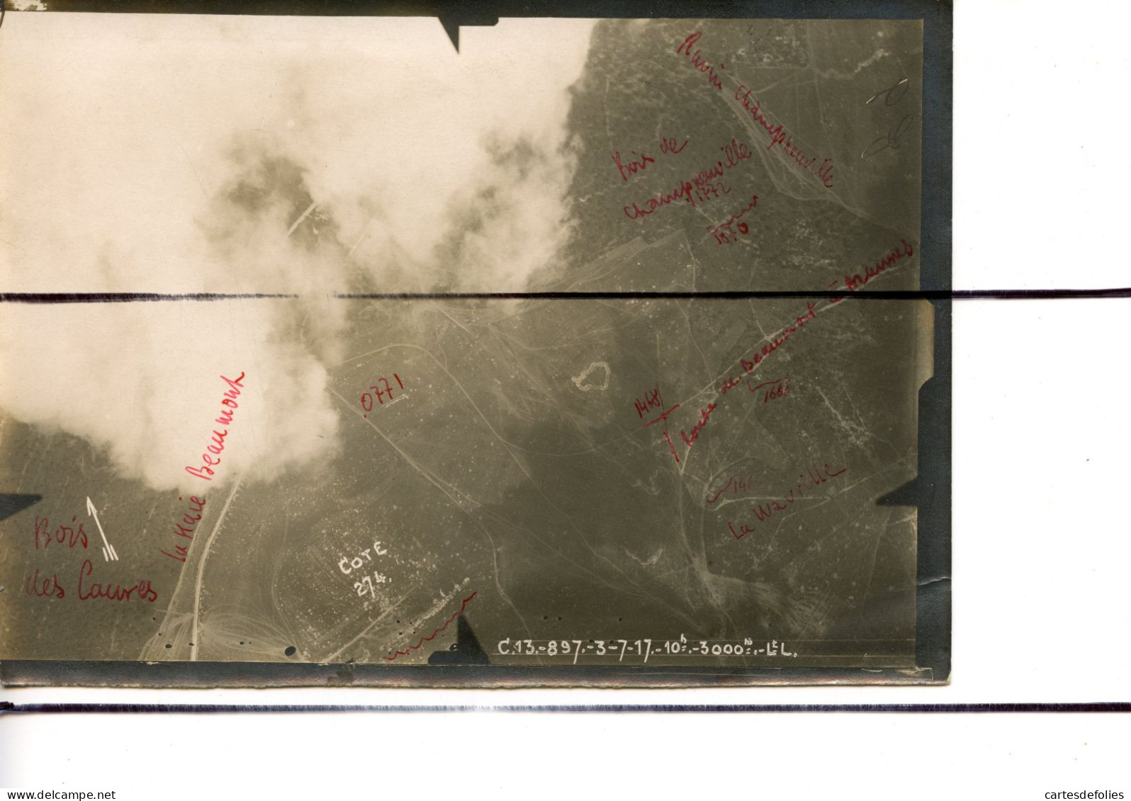 PHOTOGRAPHIE Militaire. Bois Des Caures  . Vue Générale Aérienne Prise D'un Avion. 3/9//1917. - Guerre, Militaire