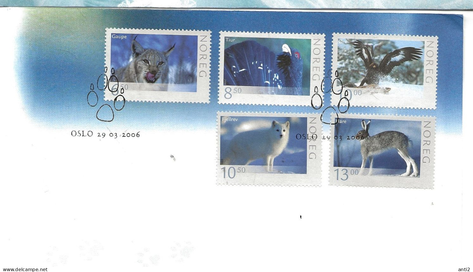 Norway 2006 Wildlife, Capercailzie, The Golden Eagle, Arctic Fox, Mountain Hare, Mi 1573-1577  FDC - FDC