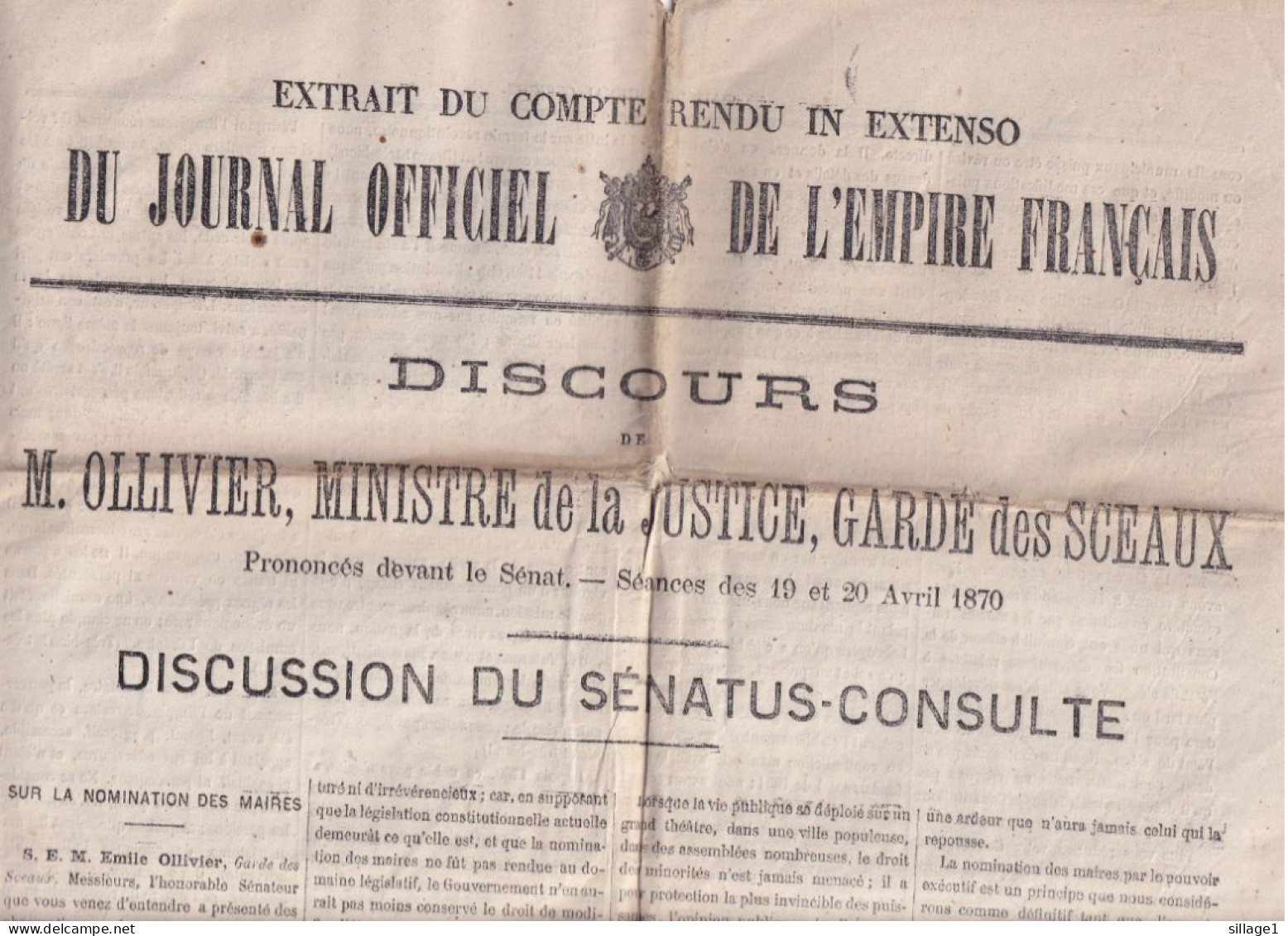 Journal Officiel De L'Empire Français - La Constitution De L'Empire Votée à L'unanimité Par Le Sénat, Le 20 Avril 1870 - 1850 - 1899