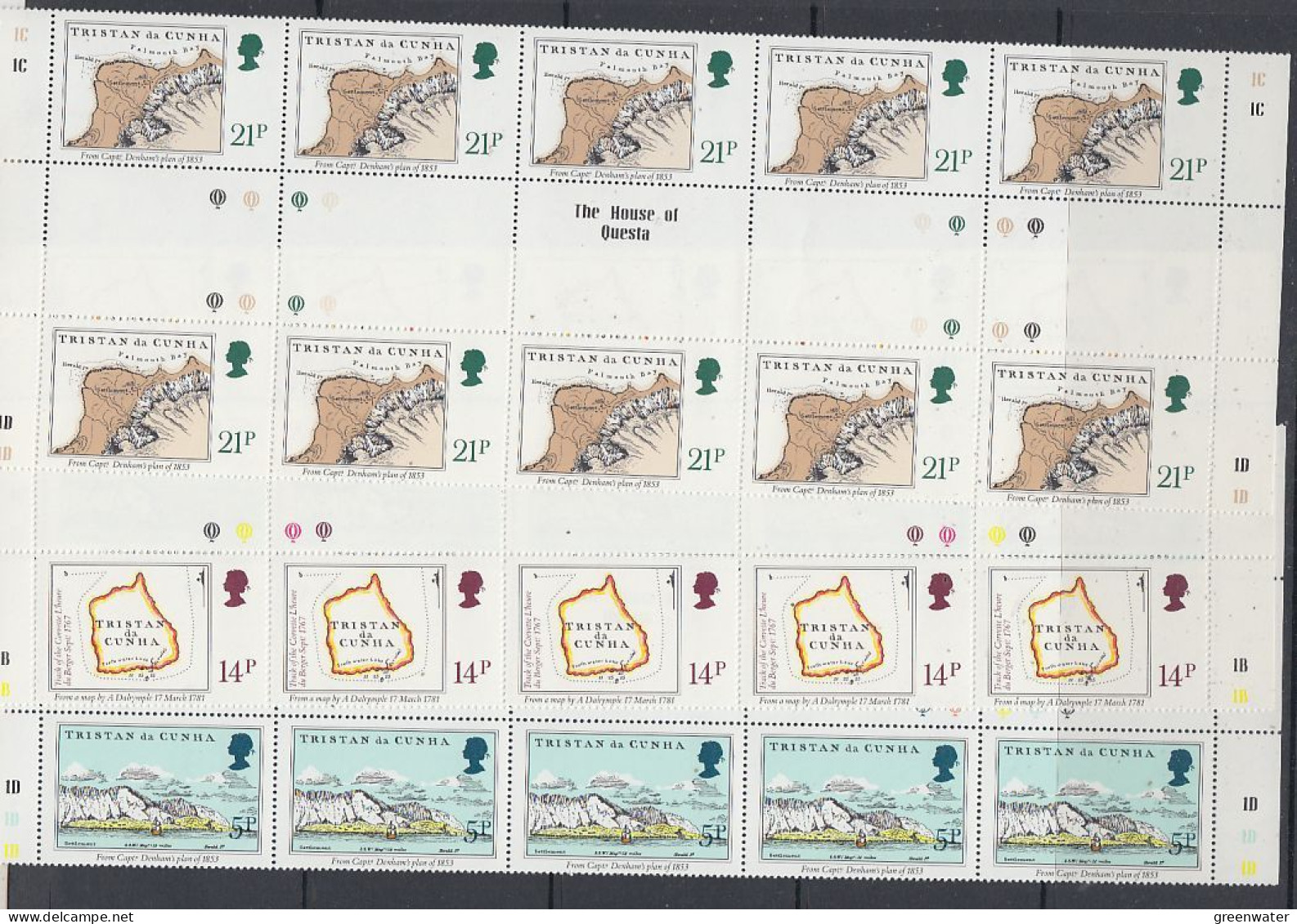 Tristan Da Cunha 1981 Early Maps 3v Strip Of 5 Gutter ** Mnh (TDC168) - Tristan Da Cunha