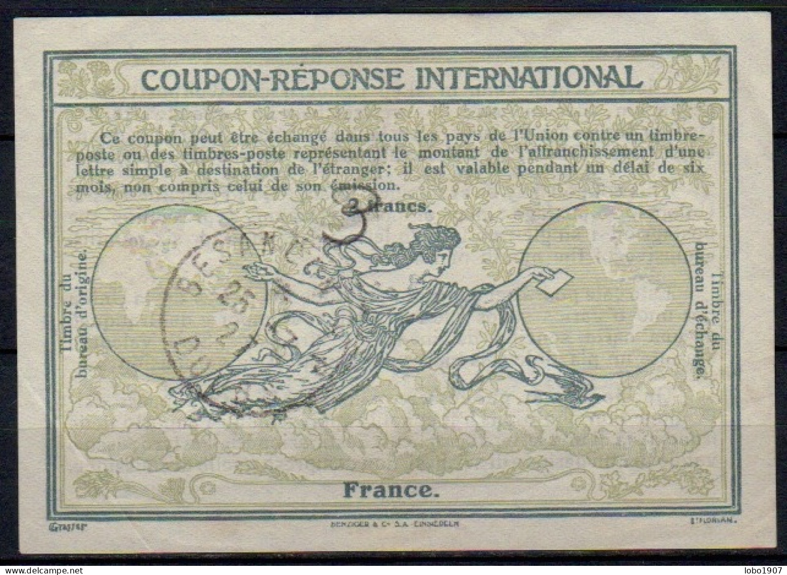 FRANCE  Ro8  3 / 2 Francs.  International Reply Coupon Reponse Antwortschein IRC IAS Cupon Respuesta O BESANÇON DOUBS 25 - Antwortscheine