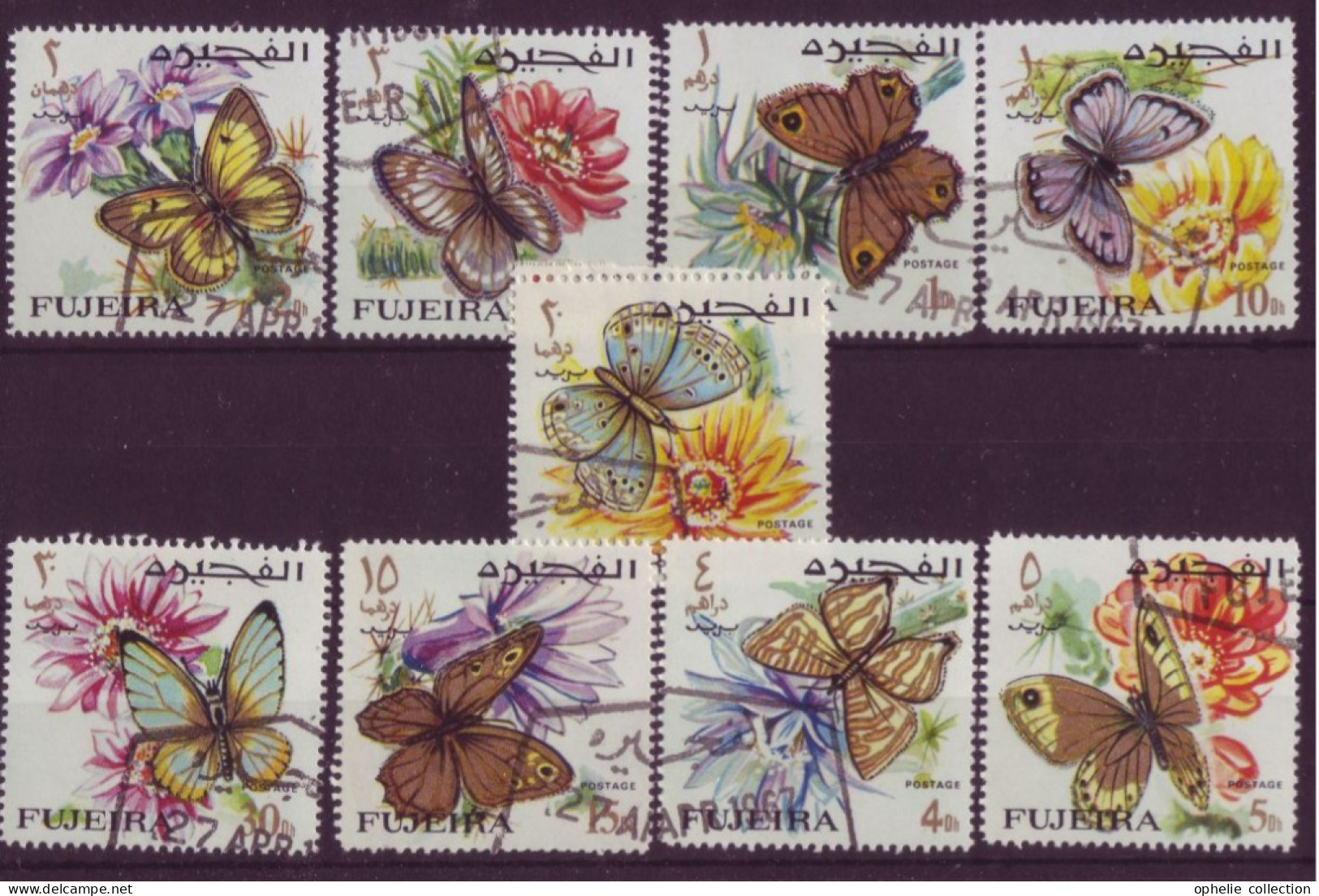 Asie - Fujeira - Papillons - 9 Timbres Différents - 7084 - Fudschaira