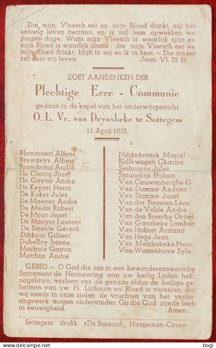 Plechtige Eere-Communie O.L. Vrouw Van Deynsbeke Te Sottegem 11 April 1935 (31 Communiekanten) - Communion