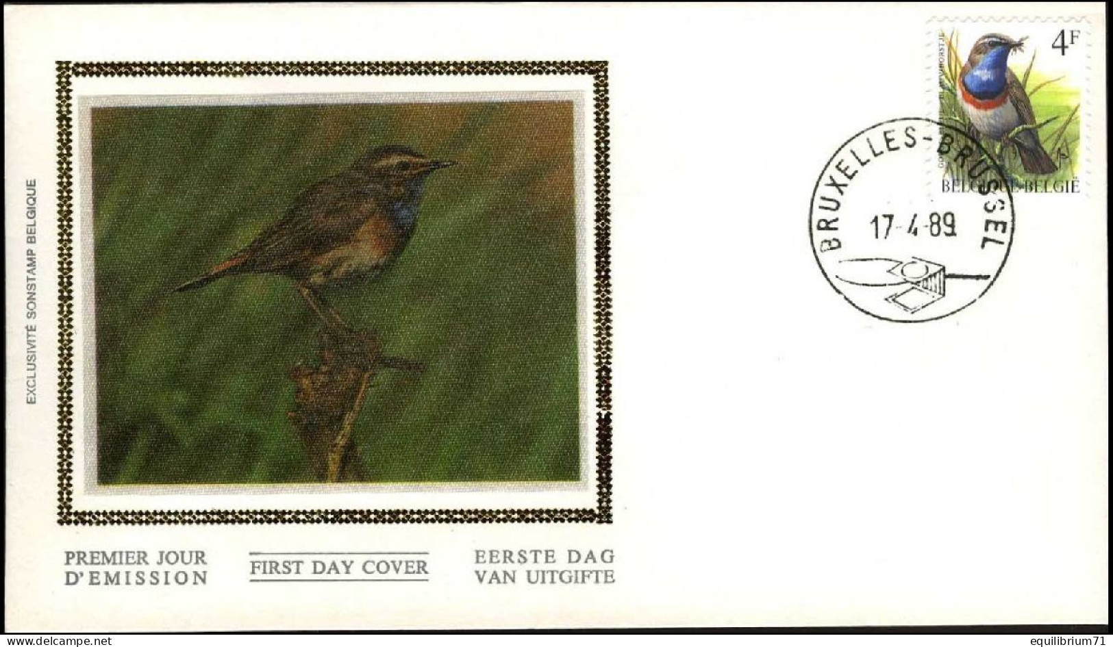 FDC Soie° - Gorge-blue / Blauwborstje / Blaukehlchen / Bluethroat - BXL-BSL - 17-04-1989 - BUZIN - 1985-.. Uccelli (Buzin)