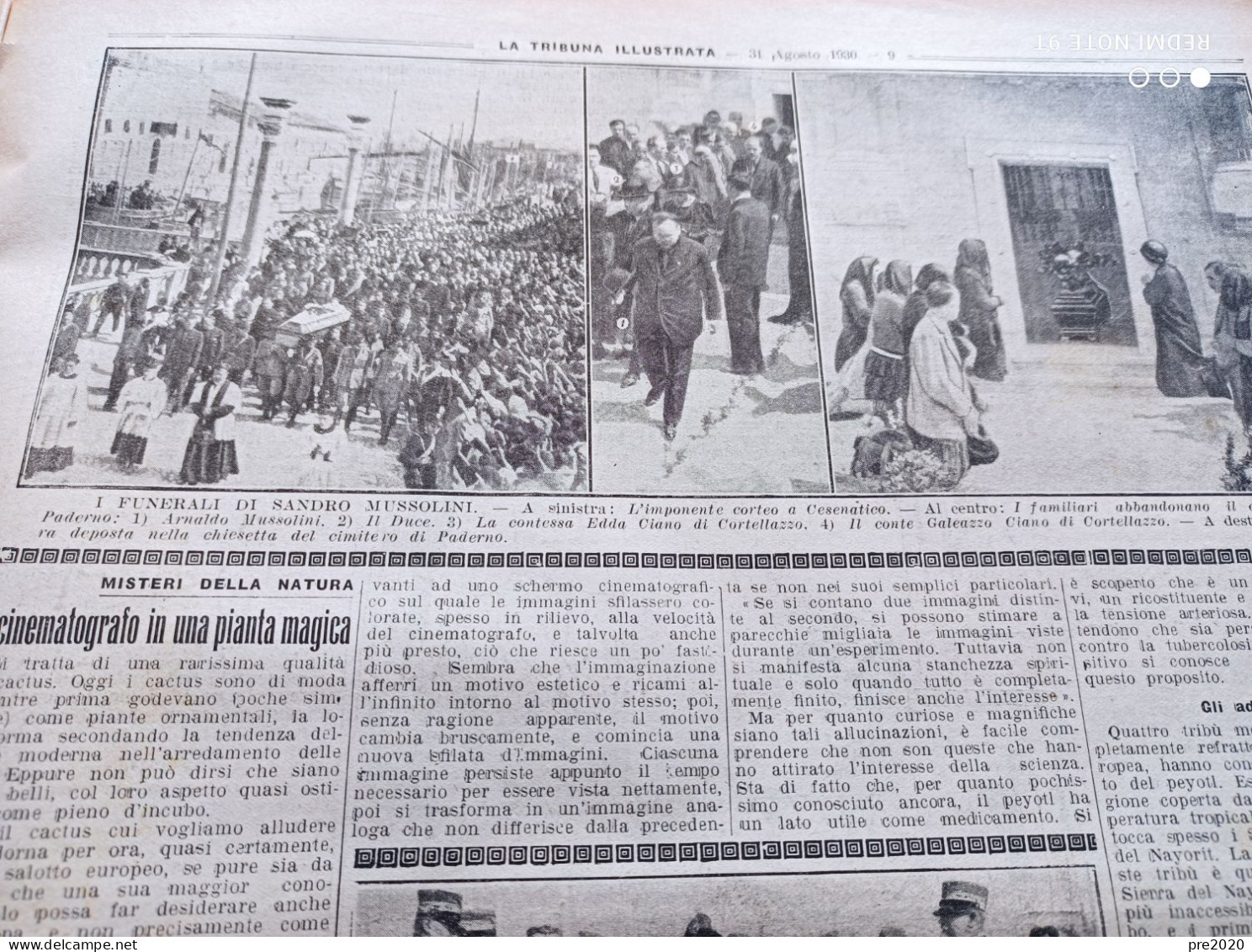 TRIBUNA ILLUSTRATA 1930 ETTORE PETROLINI FUNERALI DI SANDRO MUSSOLINI A CESENATICO - Altri & Non Classificati