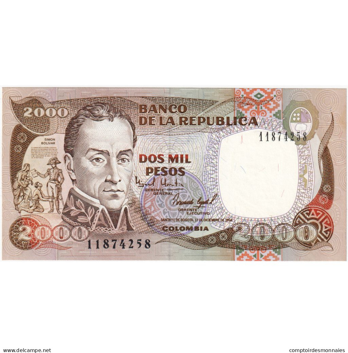 Billet, Colombie, 2000 Pesos, 1994, 1994-12-17, KM:439b, NEUF - Kolumbien