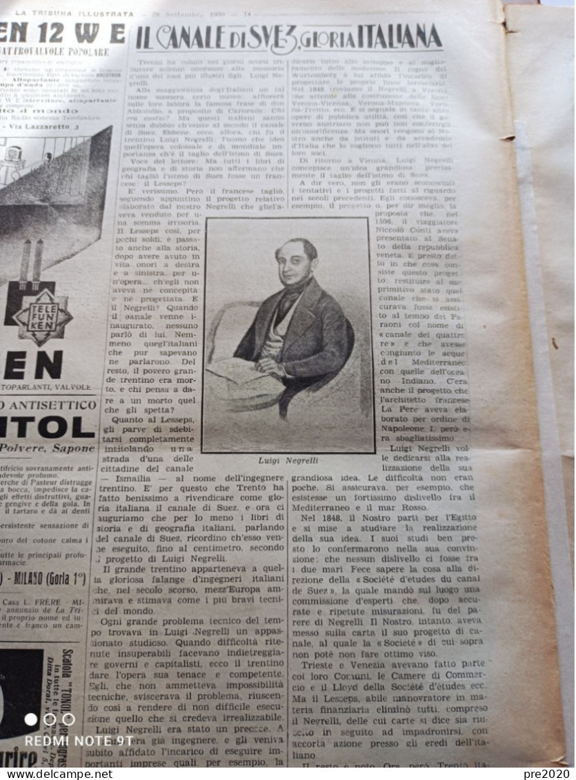 TRIBUNA ILLUSTRATA 1930 PORTOLONGONE ISOLA D’ELBA LUIGI NEGRELLI IL CANALE DI SUEZ FIERA DI PRIMIERO - Otros & Sin Clasificación