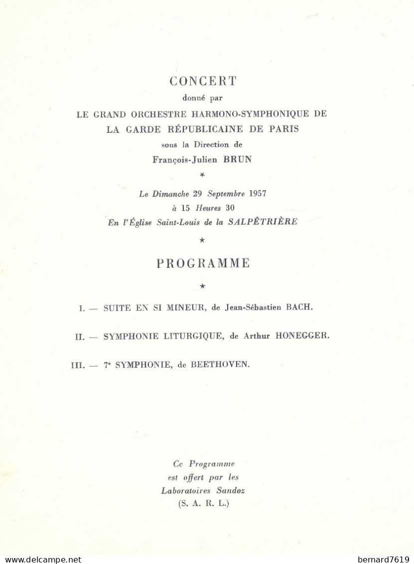 Publicite  Programme Concert Par Grand Orchestre  La Garde Republicaine De Paris - Eglise Saint Louis De La Salpetriere - Programmes