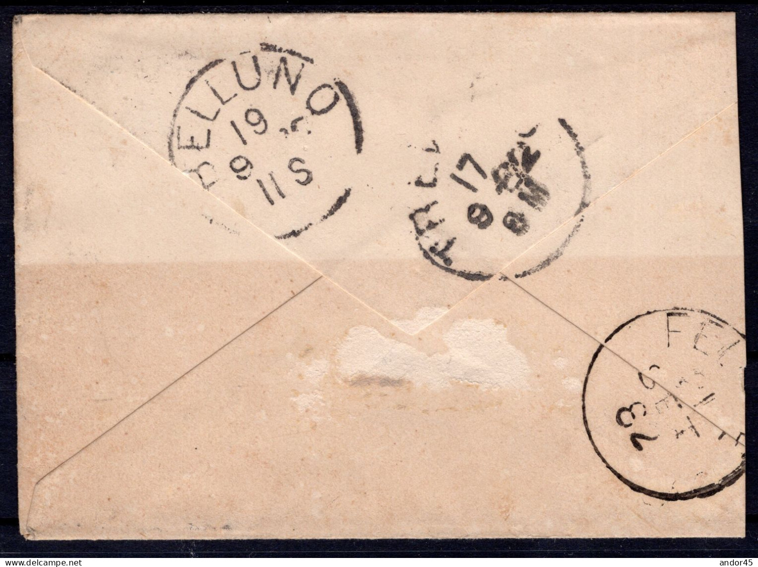 1882 16 SET  C.20 SASS.39 "EFFIGIE DI UMBERTO I"USATO SU BUSTA DA PIEVE DI SOLIGO X BELLUNO  MOLTO BELLA - Poststempel