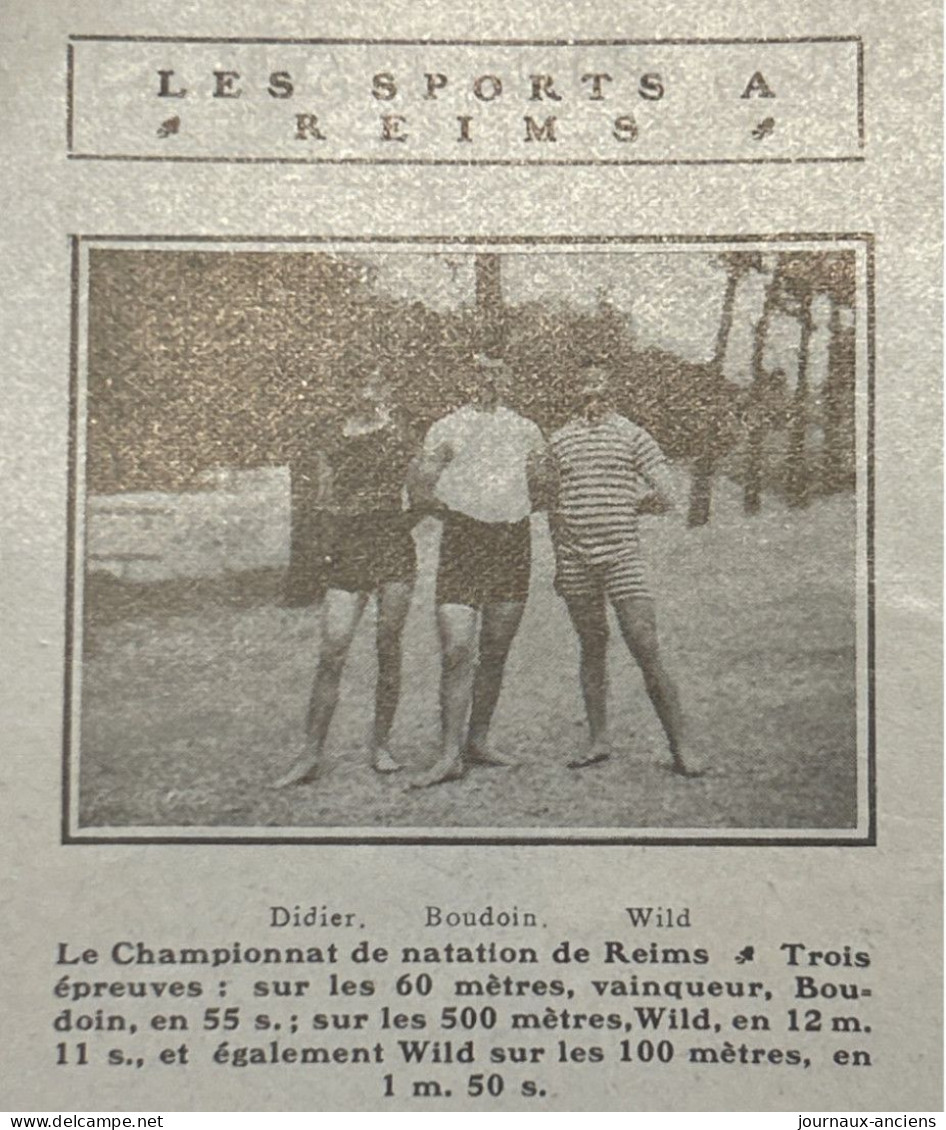 1905 LES SPORTS À REIMS - CHAMPIONNAT DE NATATION - CYCLISME LA COURSE DE L’HEURE - LA VIE AU GRAND AIR - 1900 - 1949