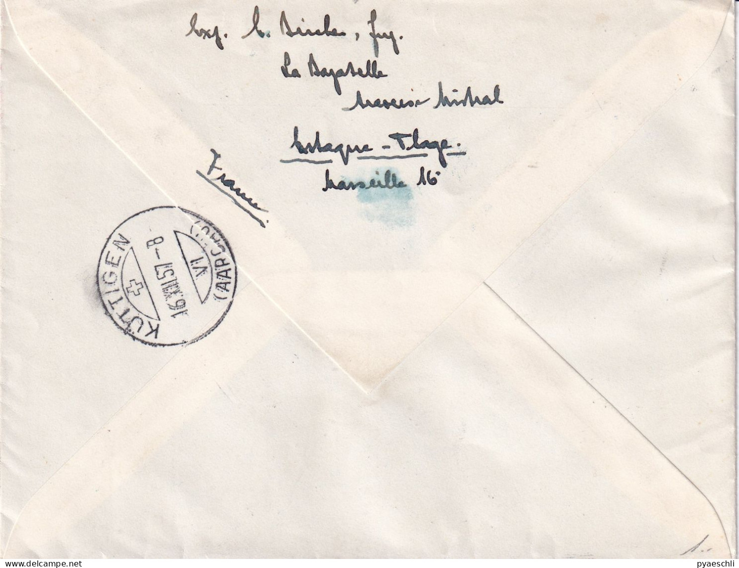 Lettre Recommandée De Marseille 1957 Pour Küttigen (Suisse) - Storia Postale