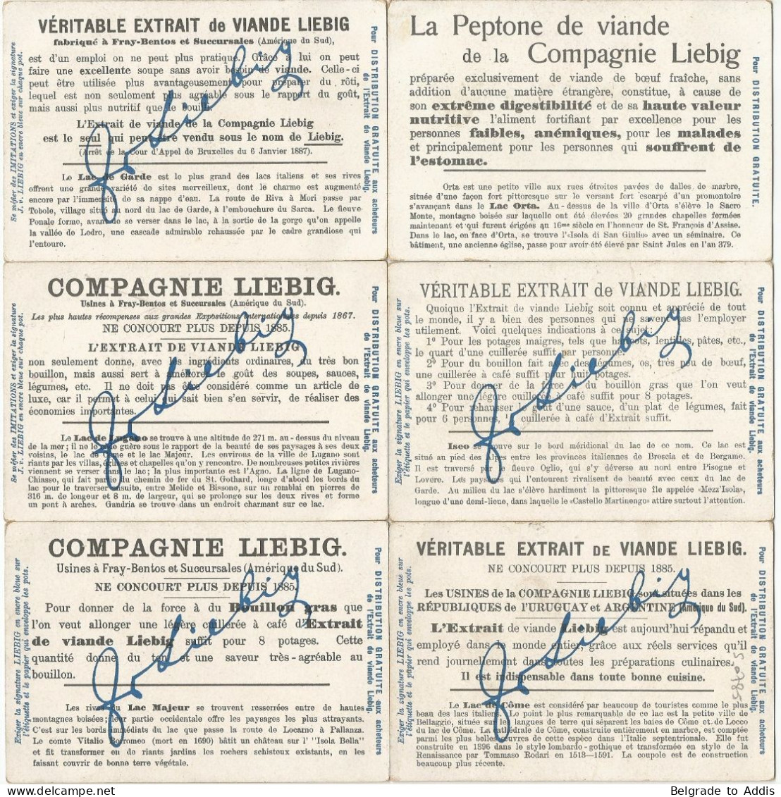 Chromo Liebig Série Compl. De 6 Chromos S_0785 Lacs Italiens 1904 (2) - Liebig