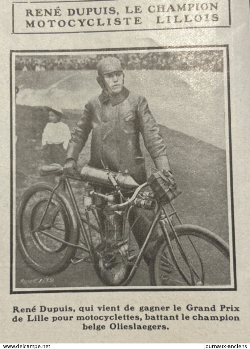 1905 René DUPUIS LE CHAMPION MOTOCYCLISTE LILLOIS Battant Le Champion Belge OLLIESLAEGERS - LA VIE AU GRAND AIR - 1900 - 1949