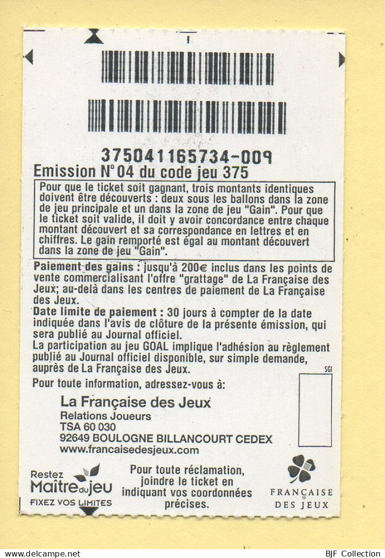 Grattage : GOAL / Emission N° 04 Du Code Jeu 375 (gratté) Trait Rouge - Lottery Tickets