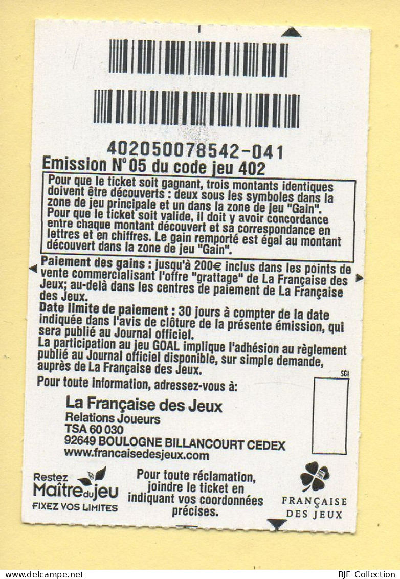 Grattage : GOAL / Edition Beach Soccer / Emission N° 05 Du Code Jeu 402 (gratté) Trait Rouge - Billets De Loterie