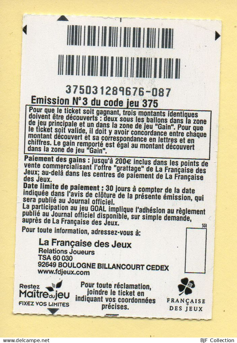 Grattage : GOAL / Emission N° 3 Du Code Jeu 375 (gratté) Trait Rouge - Billets De Loterie