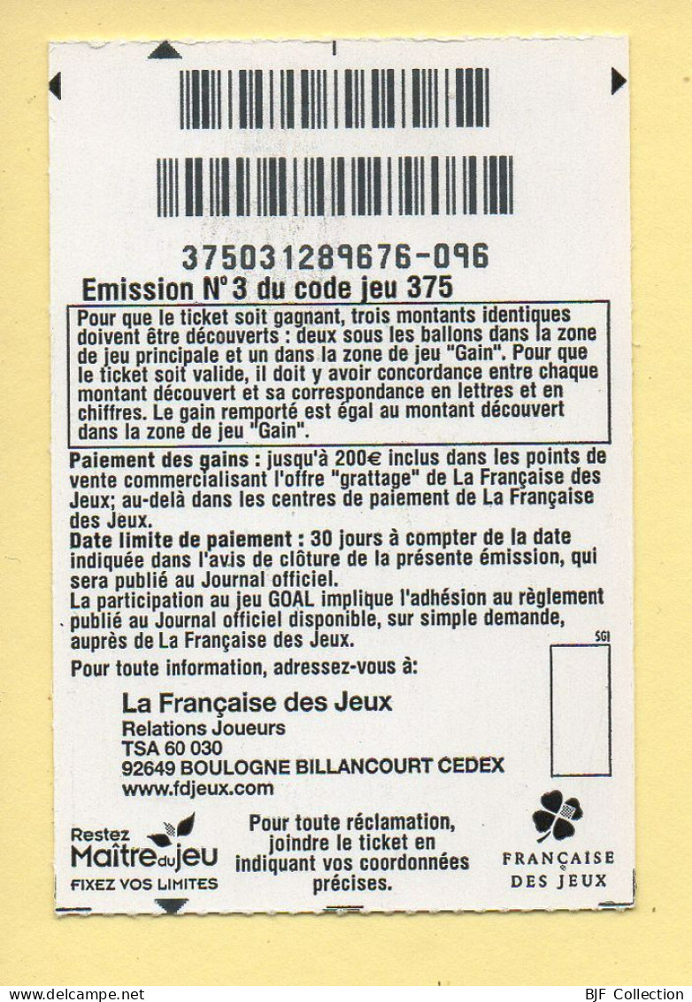 Grattage : GOAL / Emission N° 3 Du Code Jeu 375 (gratté) Trait Bleu - Lottery Tickets