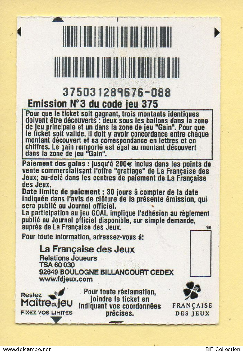 Grattage : GOAL / Emission N° 3 Du Code Jeu 375 (gratté) Trait Bleu - Lottery Tickets