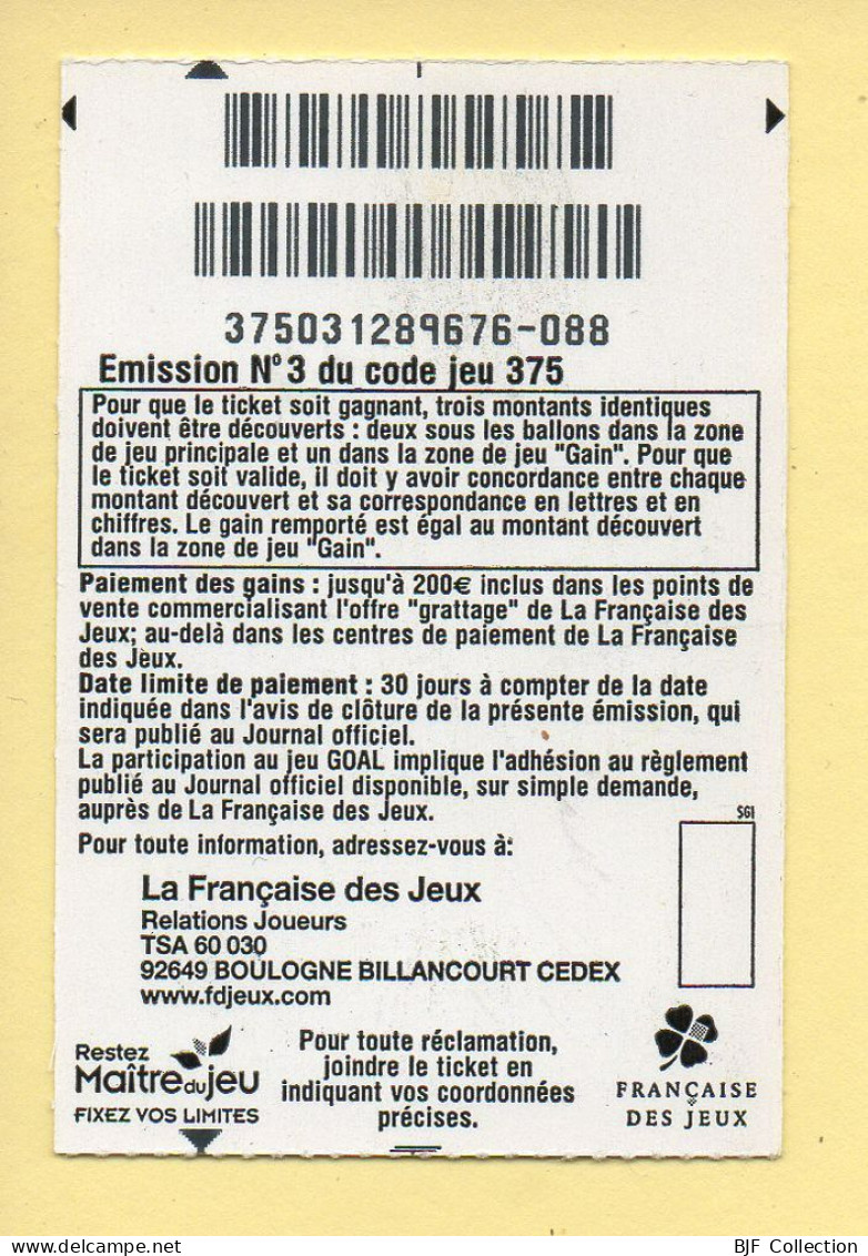 Grattage : GOAL / Emission N° 3 Du Code Jeu 375 (gratté) Trait Bleu - Billets De Loterie