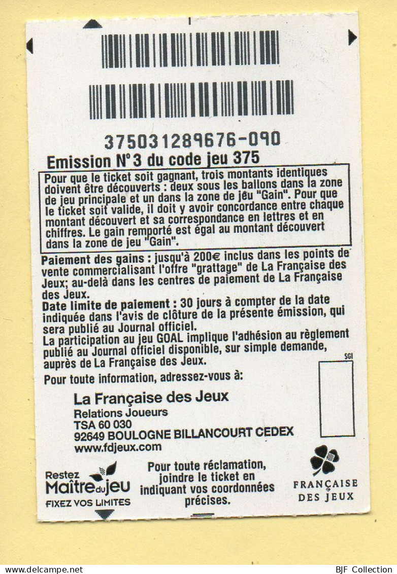 Grattage : GOAL / Emission N° 3 Du Code Jeu 375 (gratté) Trait Bleu - Billets De Loterie