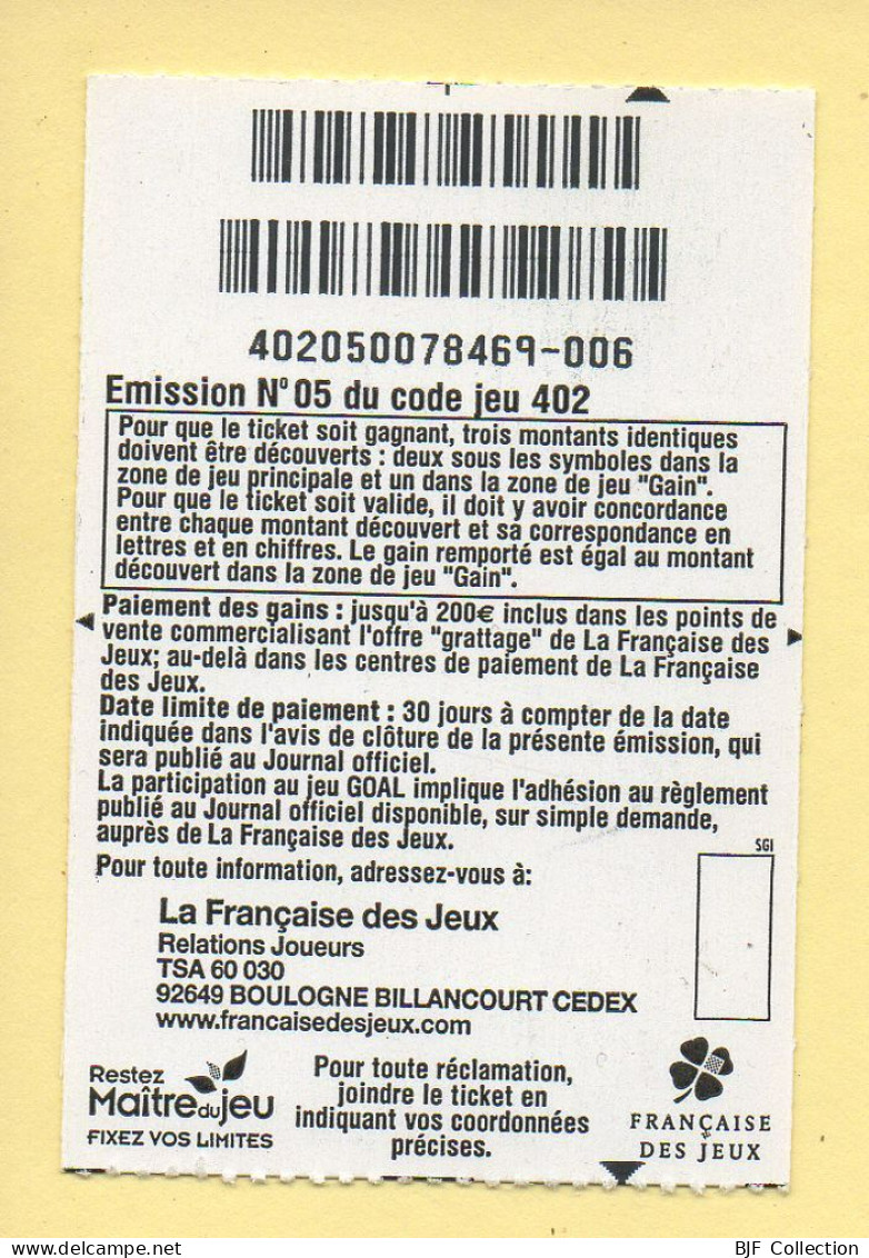 Grattage : GOAL / Edition Beach Soccer / Emission N° 05 Du Code Jeu 402 (gratté) Trait Rouge - Lottery Tickets