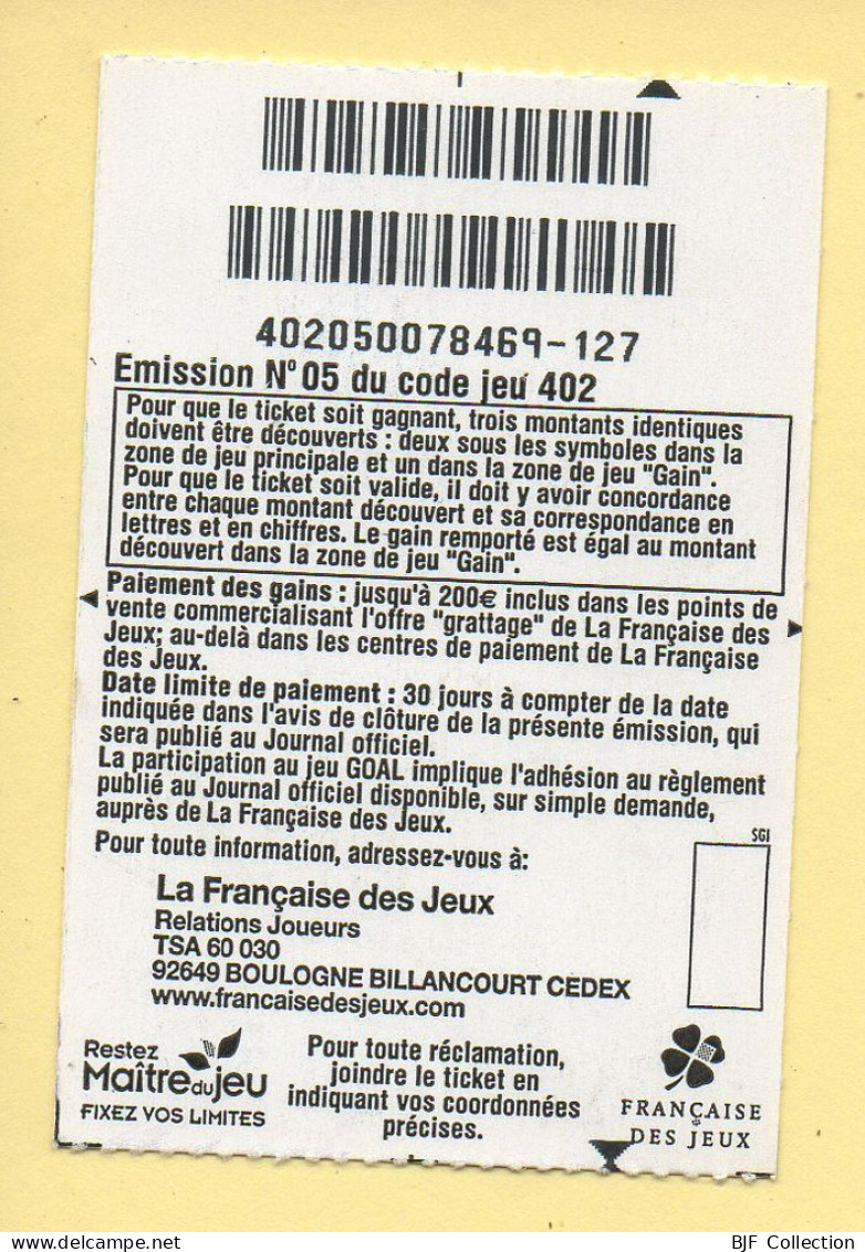 Grattage : GOAL / Edition Beach Soccer / Emission N° 05 Du Code Jeu 402 (gratté) Trait Rouge - Lotterielose