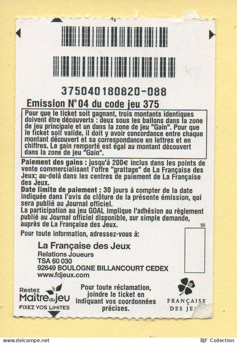 Grattage : GOAL / Emission N° 04 Du Code Jeu 375 (gratté) Trait Rouge - Lottery Tickets