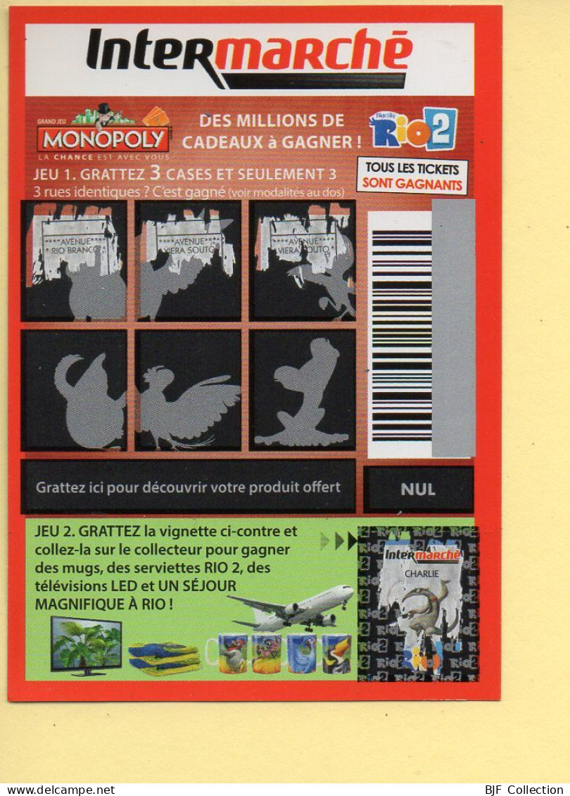 Grattage : MONOPOLY / Rio 2 / Intermarché / 2014 (gratté) - Lottery Tickets