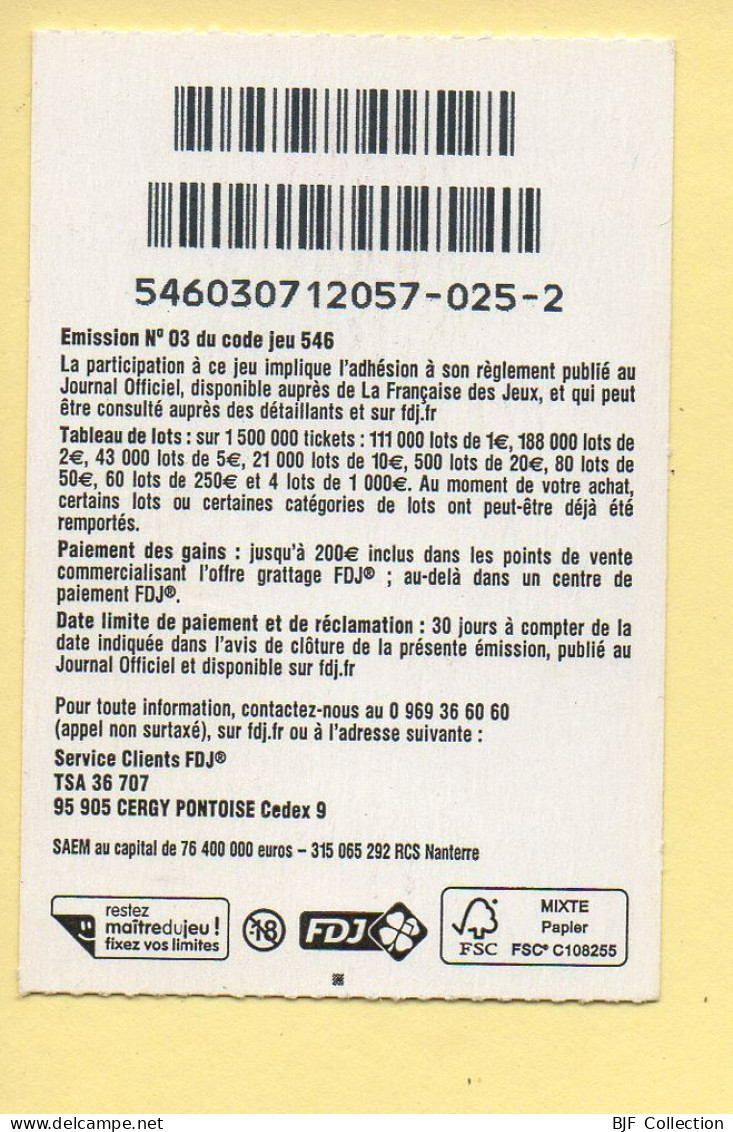 Grattage : ILLIKO Numéro Fétiche 2 / FDJ / Emission N° 03 Du Code Jeu 546 (gratté) - Lotterielose