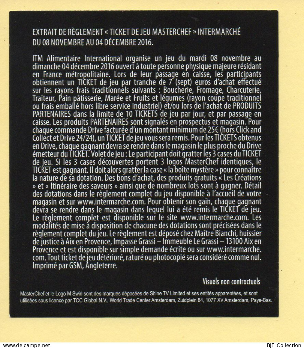 Grattage : MasterChef / Le Rayon Boucherie En Fête / Intermarché / 2016 (gratté) - Lottery Tickets