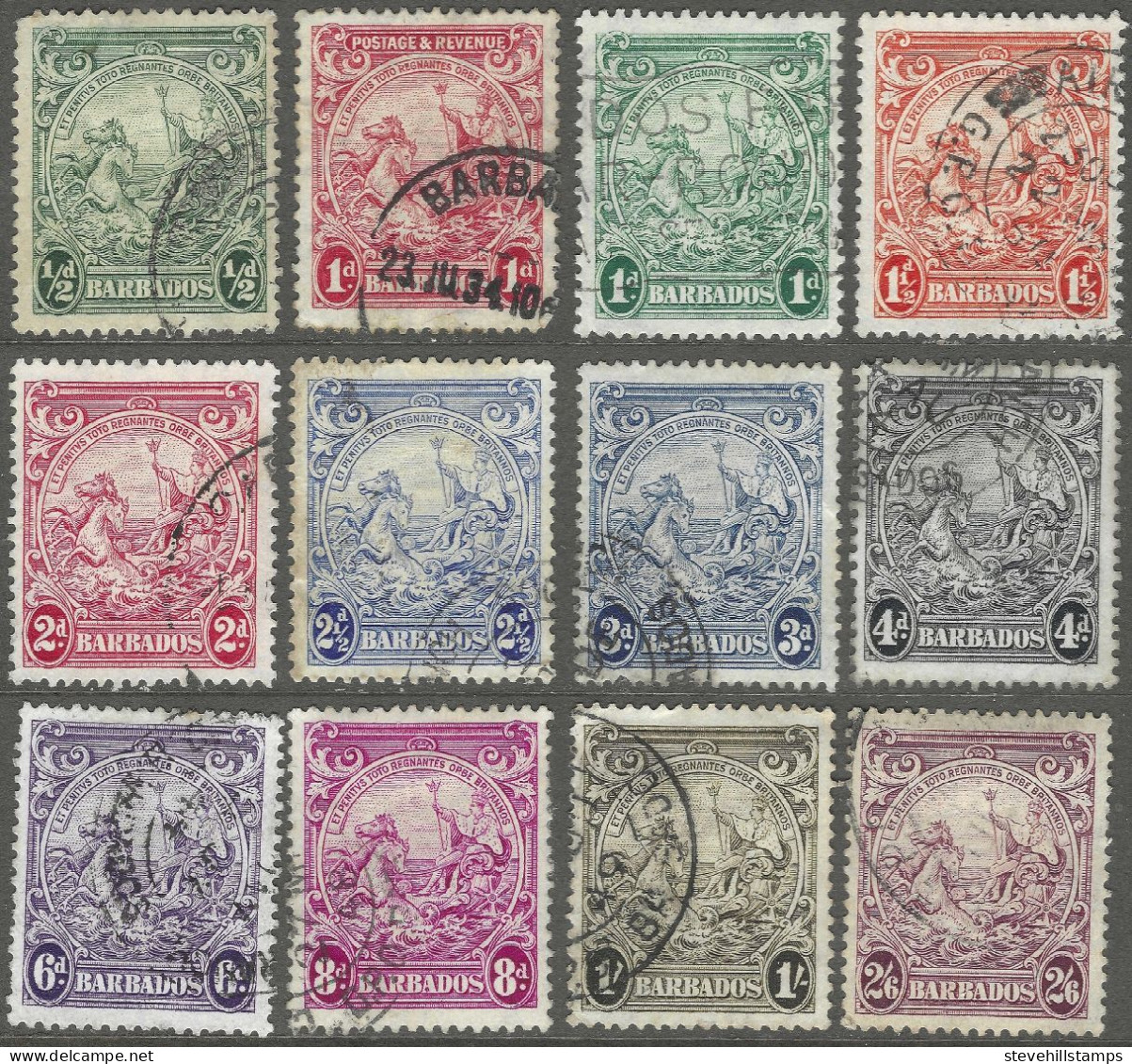 Barbados. 1938-47 Seal Of Colony. P13½X13. 12 Used Values To 2/6. SG 248etc M4085 - Barbados (...-1966)