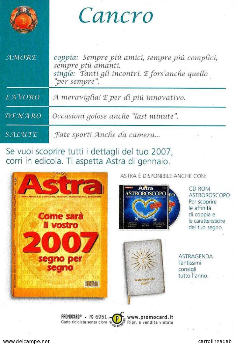 [MD9406] CPM - ASTRA SEGNI ZODIACALI - CANCRO - PROMOCARD 6951 - PERFETTA - Non Viaggiata - Astrology