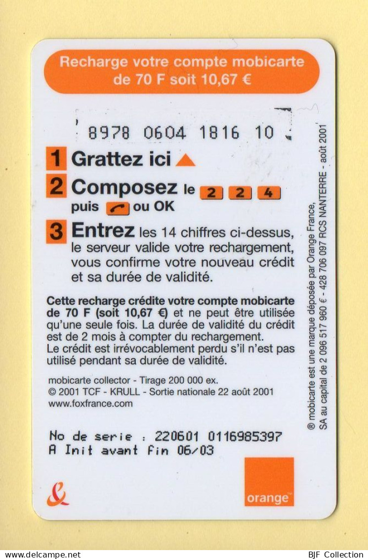 Mobicarte Collector : LA PLANETE DES SINGES / KRULL : Orange : 06/2003 : Recharge 70 F (voir Cadre Et Numérotation) - Mobicartes (recharges)