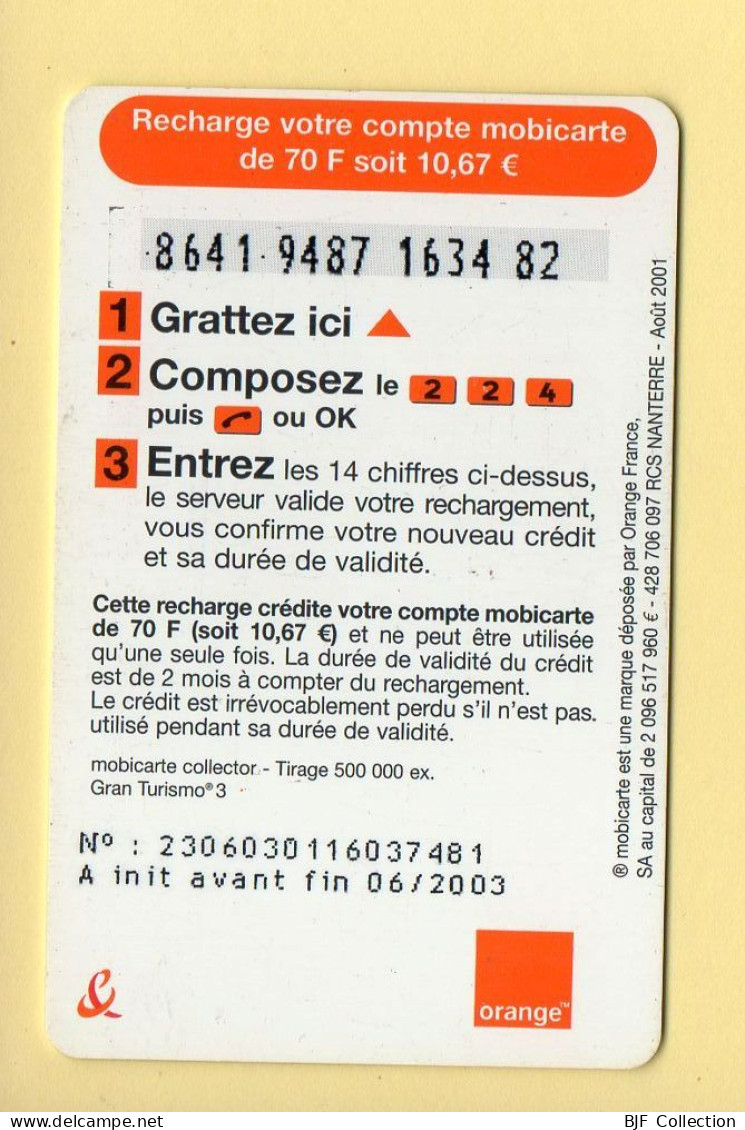 Mobicarte Collector : Gran Turismo 3 / PlayStation 2 : Orange : 06/2003 : Recharge 70 F (voir Cadre Et Numérotation) - Mobicartes (recharges)