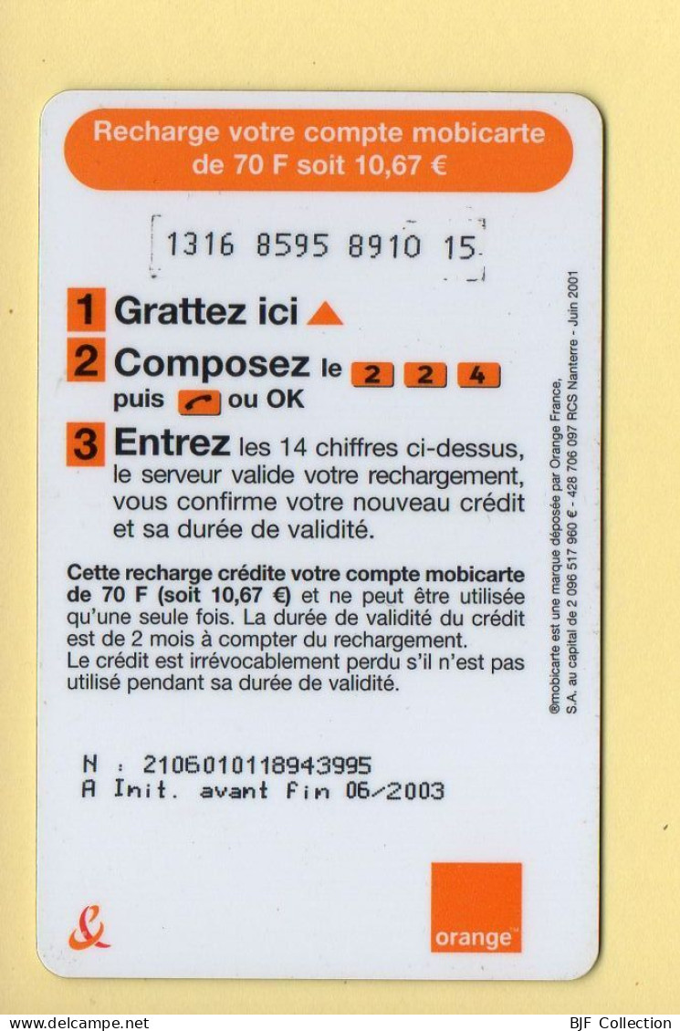 Mobicarte : Recharge 70 / Orange / 06/2003 (voir Cadre Et Numérotation) - Mobicartes (recharges)