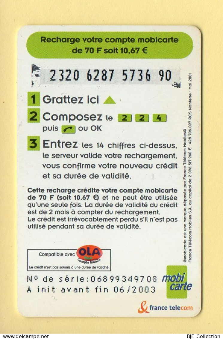 Mobicarte : Recharge 70 / OLA (Chiffres Orange) Nouveau Logo :06/2003 : France Télécom (voir Cadre Et Numérotation) - Mobicartes