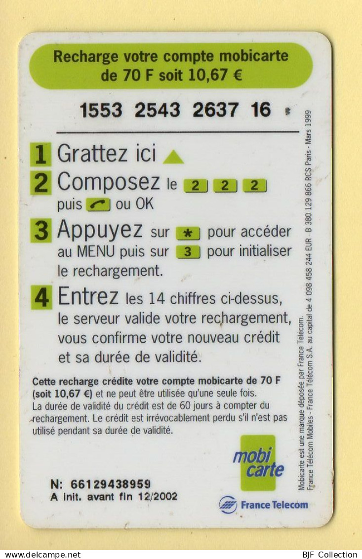 Mobicarte : Recharge 70 : France Télécom : 12/2002 (voir Cadre Et Numérotation) - Mobicartes