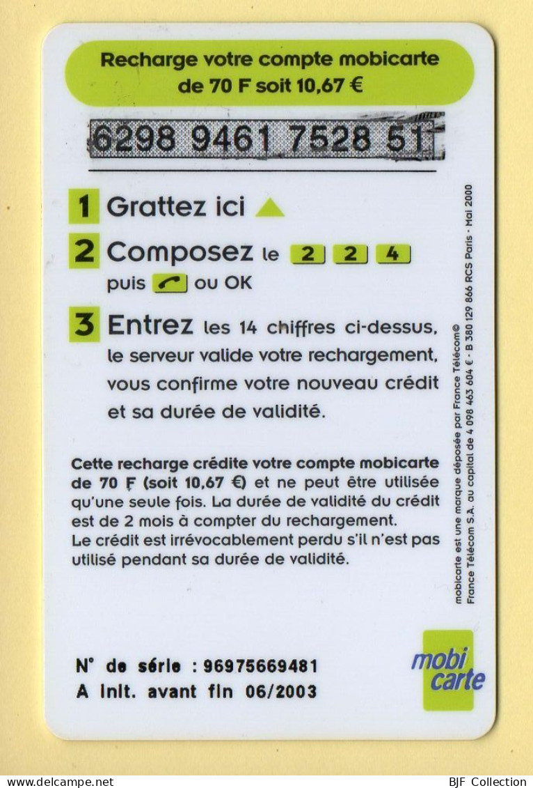 Mobicarte : Recharge 70 (Chiffres Orange) Nouveau Logo :06/2003 : France Télécom (voir Cadre Et Numérotation) - Kaarten Voor De Telefooncel (herlaadbaar)