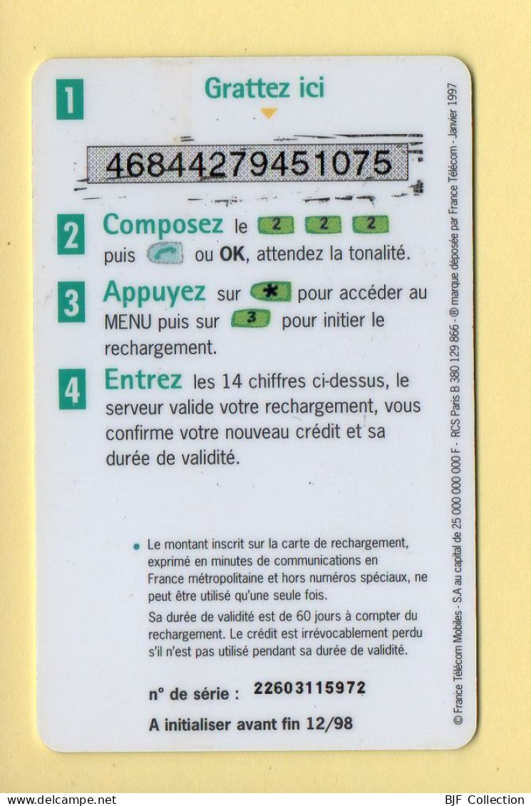 Mobicarte : Recharge 30 Minutes : France Télécom : 12/1998 (voir Cadre Et Numérotation) - Mobicartes