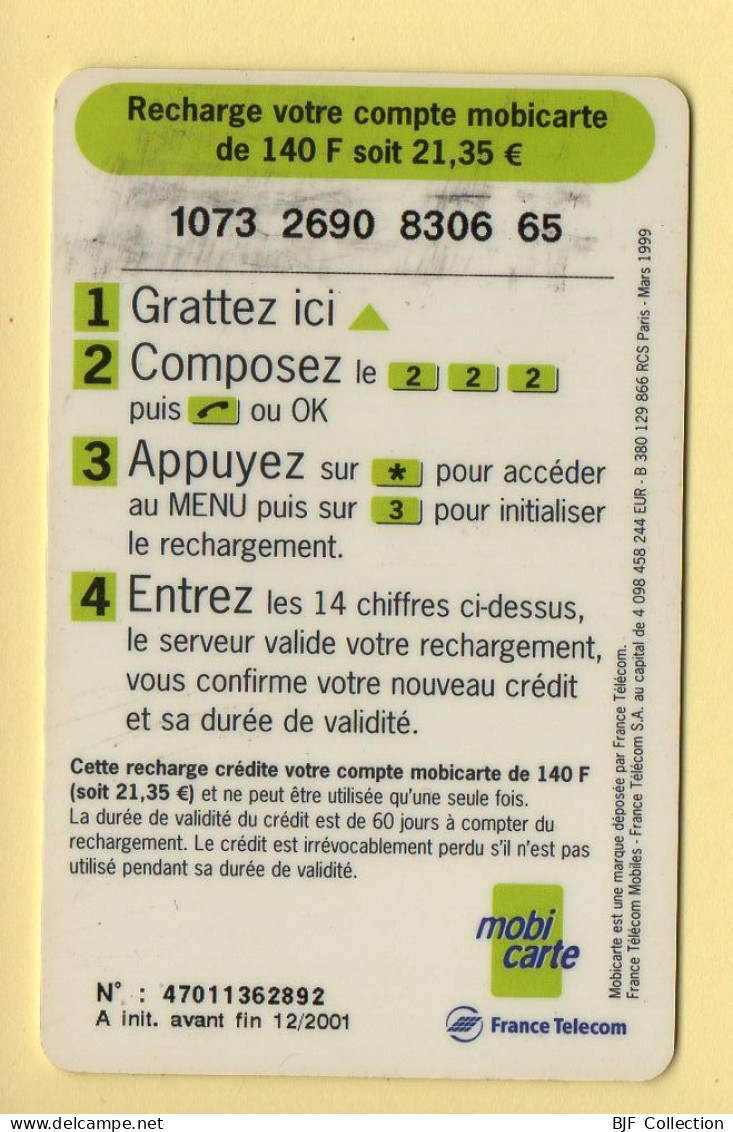 Mobicarte : Recharge 140 : France Télécom : 12/2001 (voir Cadre Et Numérotation) - Mobicartes (recharges)