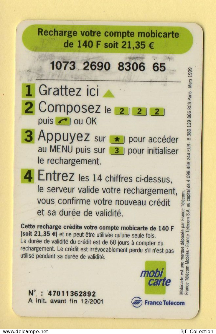 Mobicarte : Recharge 140 : France Télécom : 12/2001 (voir Cadre Et Numérotation) - Cellphone Cards (refills)