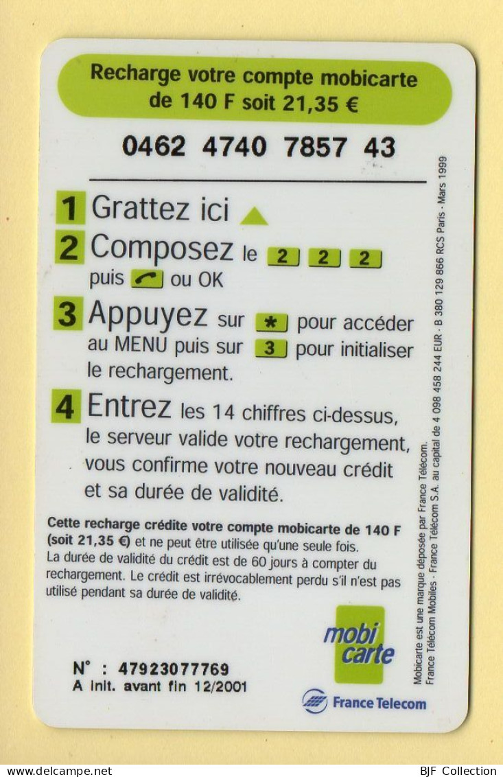 Mobicarte : Recharge 140 : France Télécom : 12/2001 (voir Cadre Et Numérotation) - Cellphone Cards (refills)