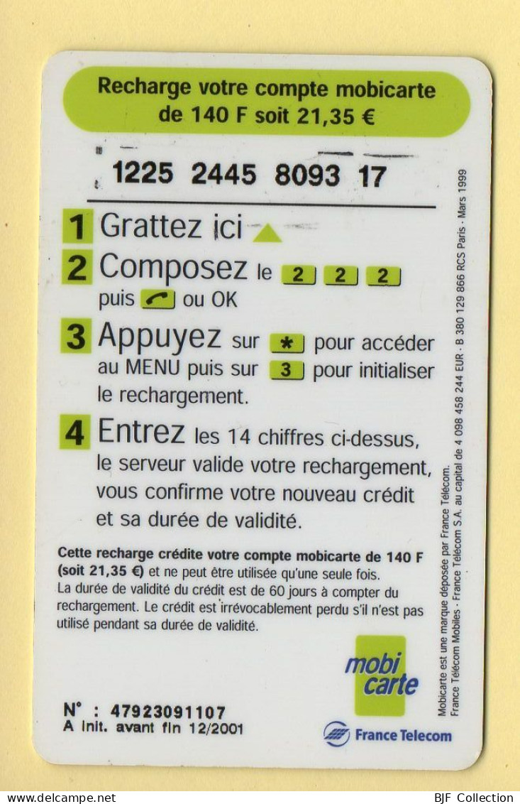 Mobicarte : Recharge 140 : France Télécom : 12/2001 (voir Cadre Et Numérotation) - Cellphone Cards (refills)