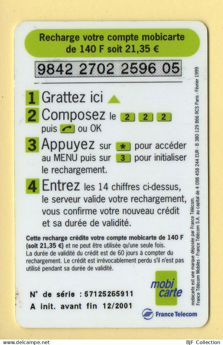 Mobicarte : Recharge 140 : France Télécom : 12/2001 (voir Cadre Et Numérotation) - Kaarten Voor De Telefooncel (herlaadbaar)