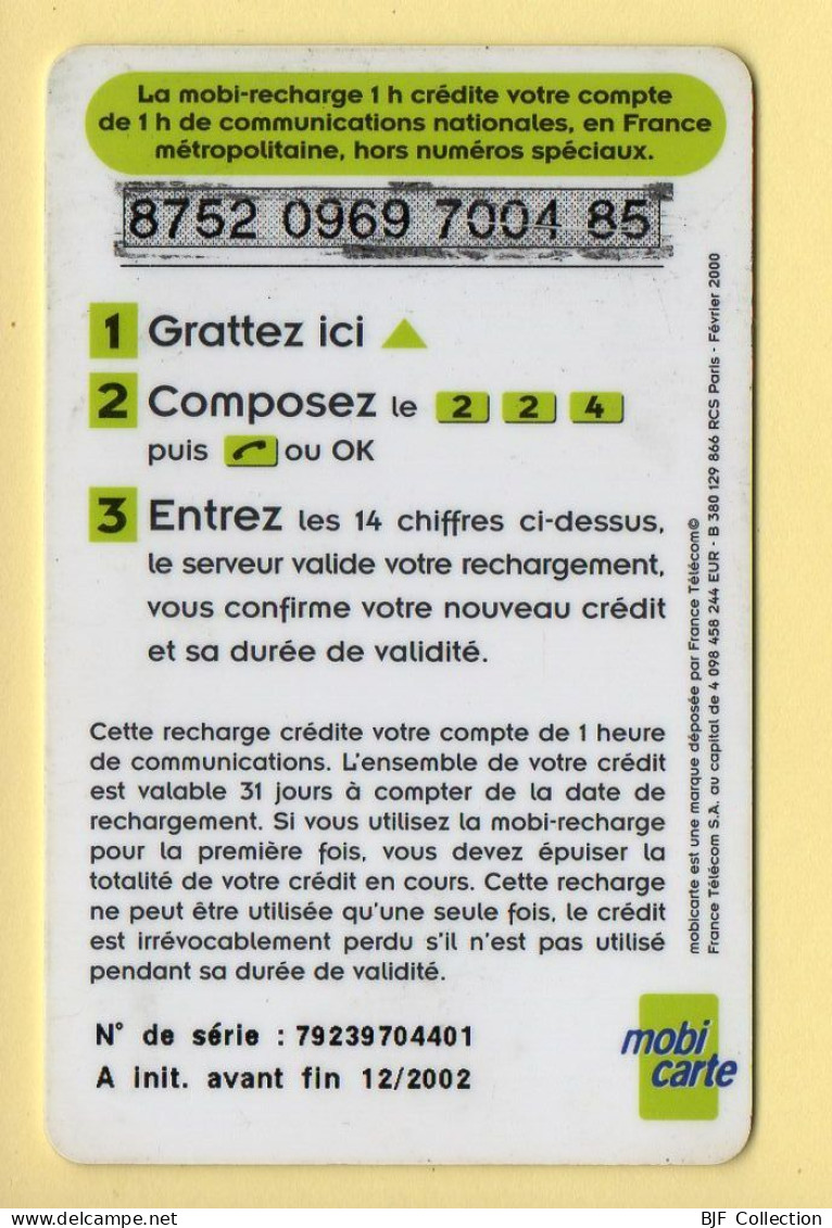 Mobicarte : Mobirecharge 1 Heure : France Télécom : 12/2002 (voir Cadre Et Numérotation) - Kaarten Voor De Telefooncel (herlaadbaar)